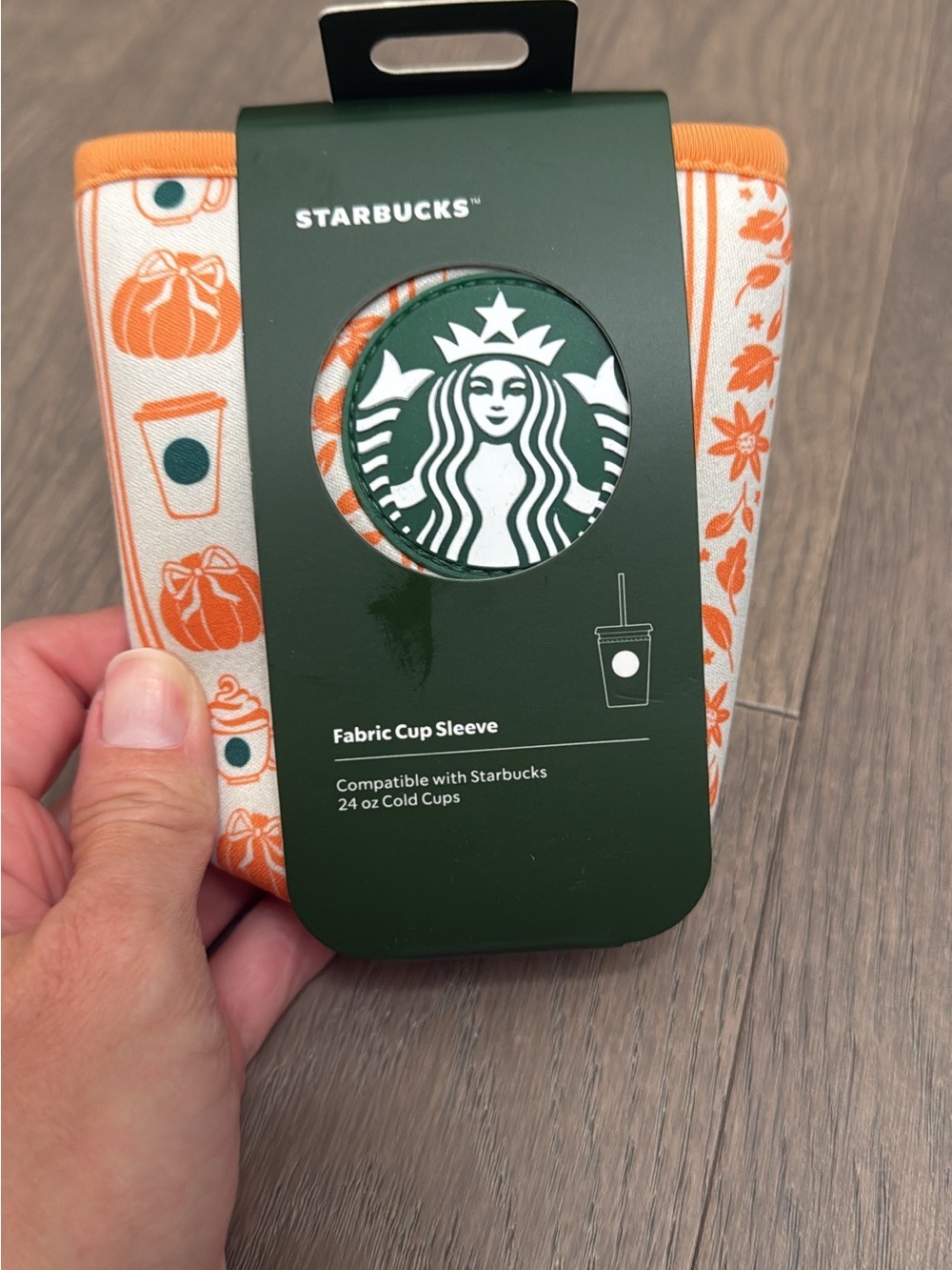 Starbucks Disney parks Orange and White Floral Pumpkin Fabric Cup Sleeve